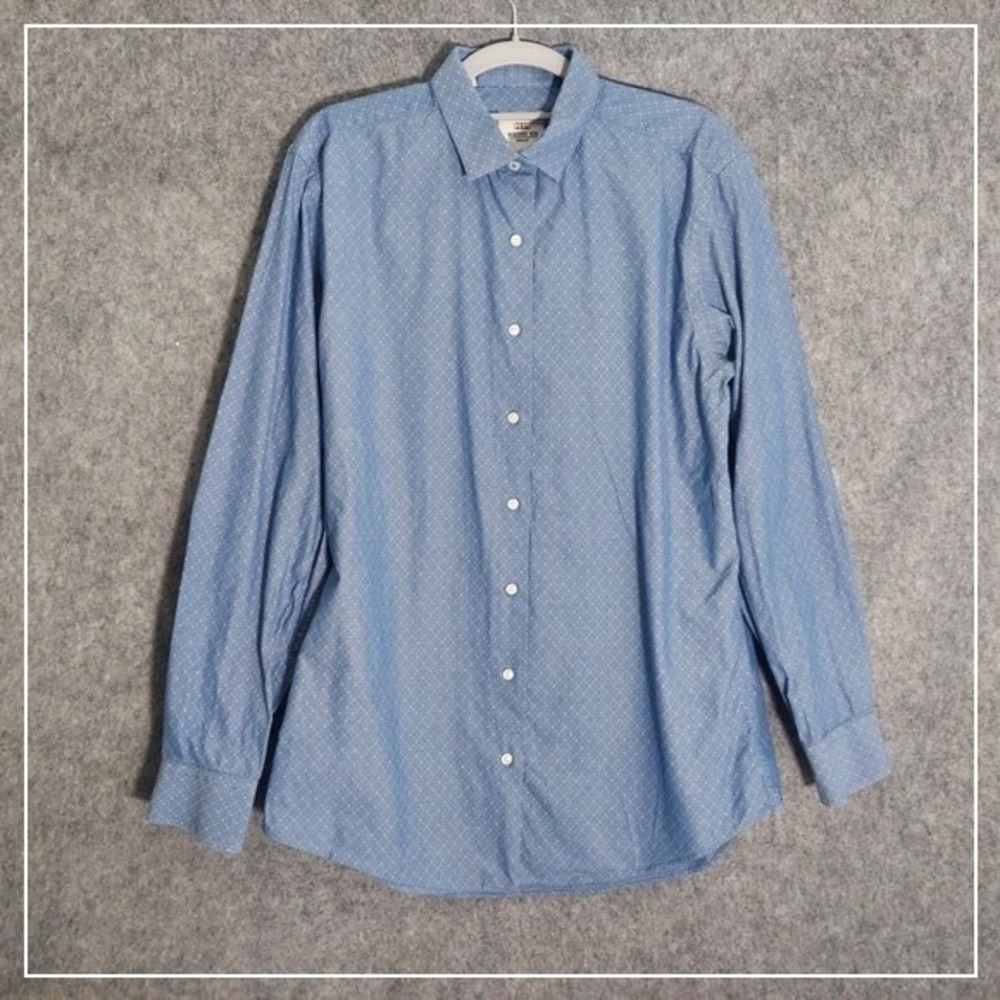 Ben Sherman Men Shirt 15.5 Blue Button Tailored Skinny Dimond Preppy Casual‎